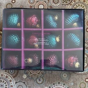 Set of 12 Christian Soriano Glass  Teal and Red Glass Ornaments